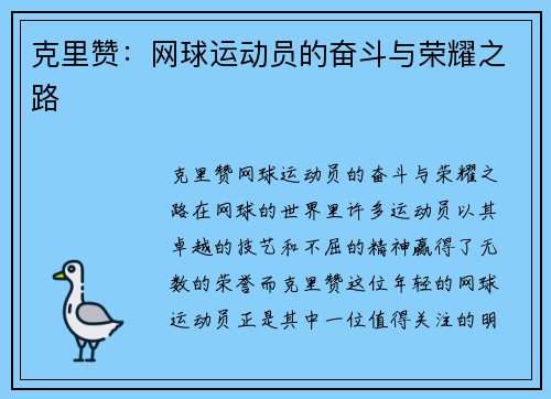 克里赞：网球运动员的奋斗与荣耀之路